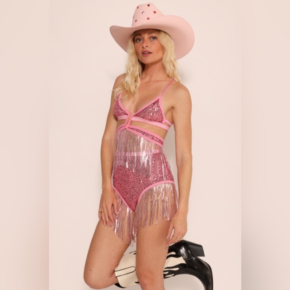 NWT East N West Label sequin Verona bra + Vienna bottoms festival outfit - pink - Picture 11 of 12
